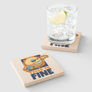 This Is Fine Global Warming Climate Change Cartoon Stone Coaster
