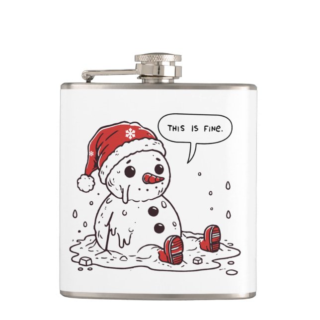 This Is Fine Melting Snowman Hip Flask (Front)