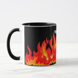 "This is fine" (white + fire and flames) Mug