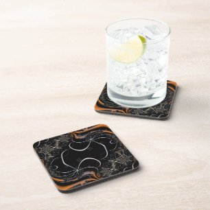 This is Halloween Black and Orange Fractal Art Coaster