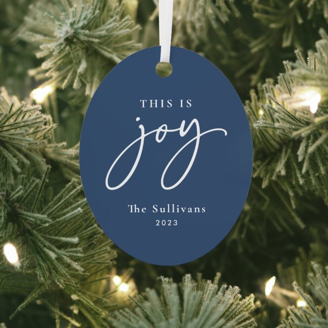 This is Joy Blue Photo Holiday  Metal Tree Decoration (Insitu)