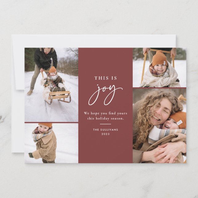 This is Joy Red Minimalist Multi-Photo Holiday Card (Front)