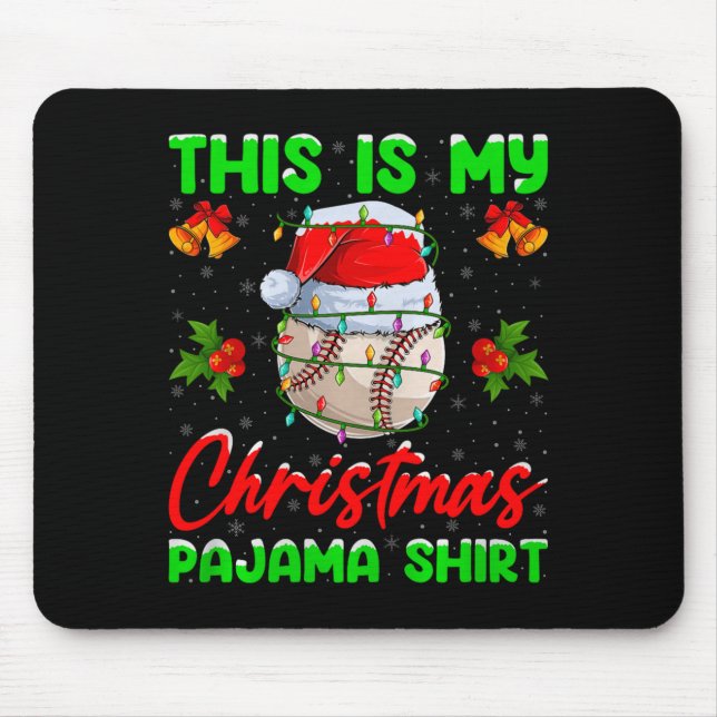 This Is My Baseball Christmas Pajamas Funny Baseba Mouse Mat (Front)