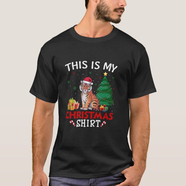 This is My Bengal Tiger Santa Hat Christmas Pajama T-Shirt (Front)