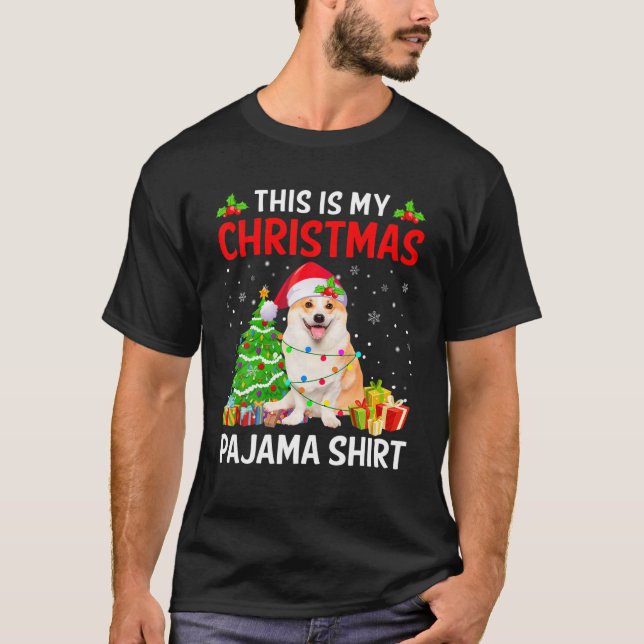 This Is My Christmas Corgi Dog Pajama Xmas Lights T-Shirt (Front)