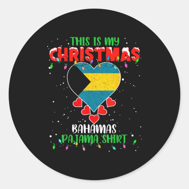 This Is My Christmas Lights Love Bahamas Flag Paja Classic Round Sticker (Front)