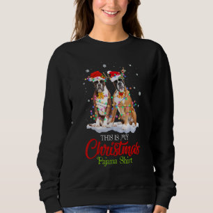 This Is My Christmas Pajama Boxer Dog Santa Hat L Sweatshirt