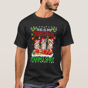 This Is My Christmas Pajama Cat Santa Hat Lights T-Shirt