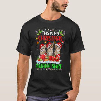 This Is My Christmas Pajama   Cat Santa Hat Lights T-Shirt