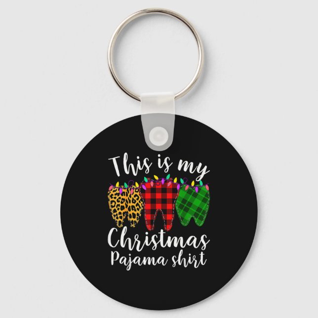 This Is My Christmas Pajama Christmas Teeth Leopar Key Ring (Front)