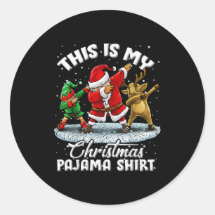 This Is My Christmas Pajama Dabbing Santa Elf Paja Classic Round Sticker