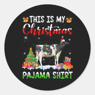 This Is My Christmas Pajama Dairy Cow Lover Xmas L Classic Round Sticker