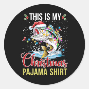 This Is My Christmas Pajama Fishing Rod Santa Hat Classic Round Sticker