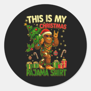 This Is My Christmas Pajama Funny Big Foot Xmas Tr Classic Round Sticker
