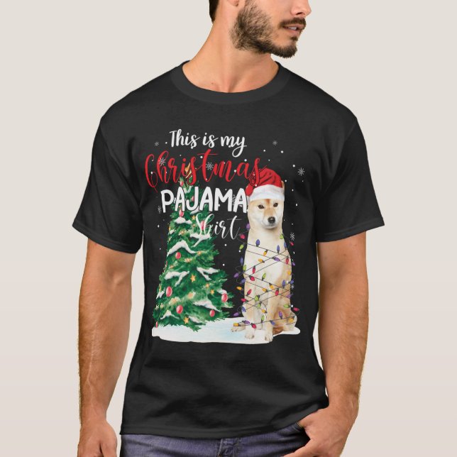 This Is My Christmas Pajama Funny Shiba Inu Dog Lo T-Shirt (Front)