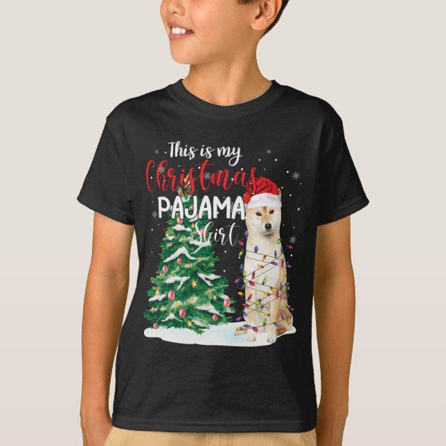 This Is My Christmas Pajama Funny Shiba Inu Dog Lo T-Shirt (Front)