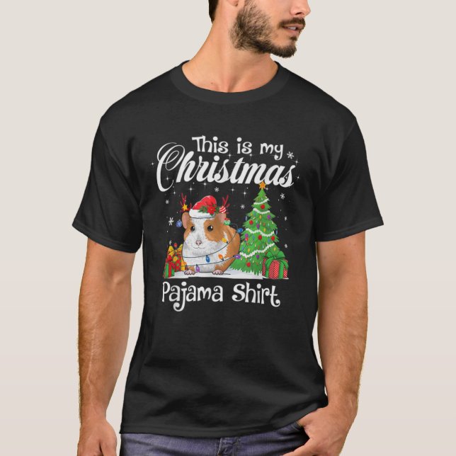 This Is My Christmas Pajama Guinea Pig Xmas Lights T-Shirt (Front)