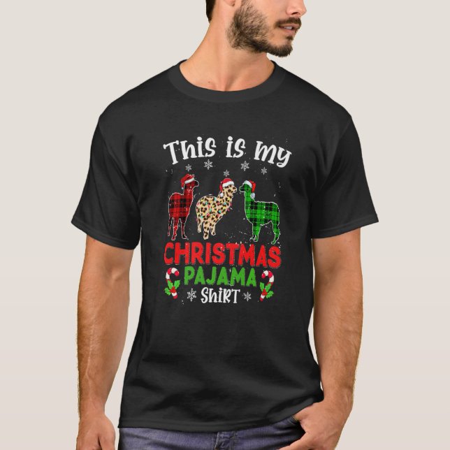 This Is My Christmas Pajama Llama Animals Leopard  T-Shirt (Front)