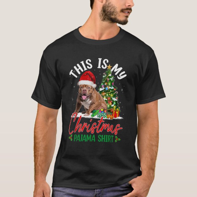 This Is My Christmas Pajama Pitbull Dog Santa Hat  T-Shirt (Front)