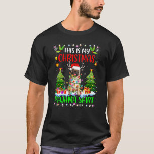 This Is My Christmas Pajama Pug Dog Santa Hat Lig T-Shirt