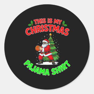 This Is My Christmas Pajama Santa Claus Playing Ba Classic Round Sticker