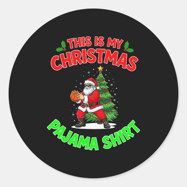 This Is My Christmas Pajama Santa Claus Playing Ba Classic Round Sticker (Front)