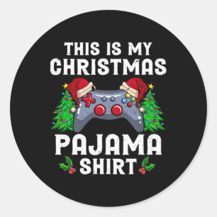 This Is My Christmas Pajama Santa Hat Gamer Video Classic Round Sticker