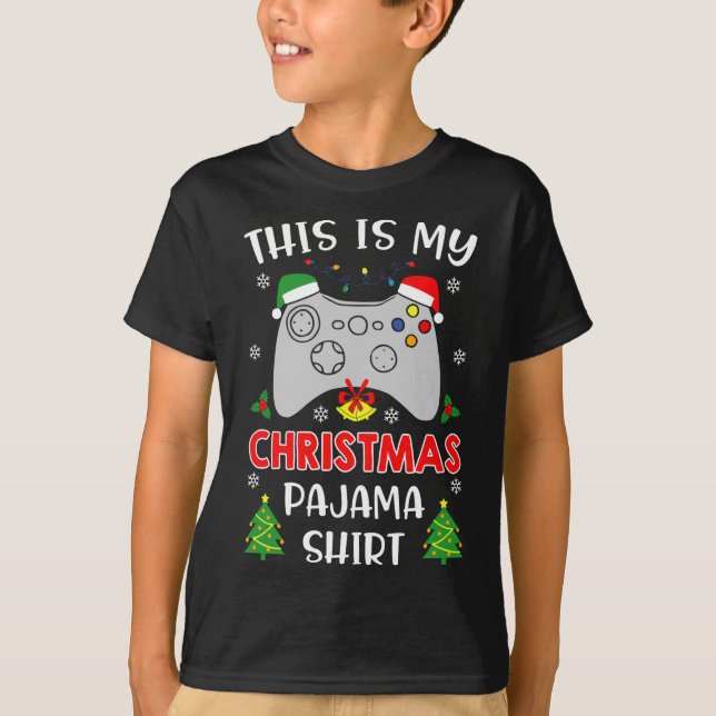 This Is My Christmas Pajama Santa Hat Gamer Video  T-Shirt (Front)