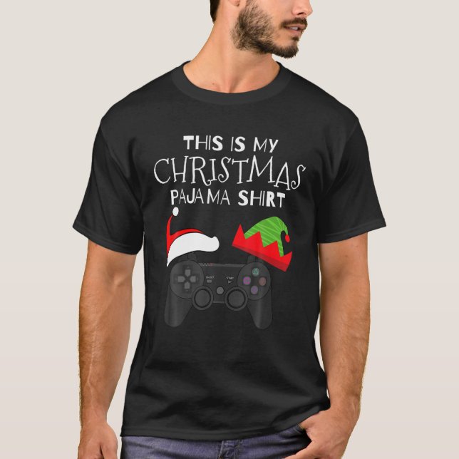 This Is My Christmas Pajama Santa Hat Gamer Video T-Shirt (Front)