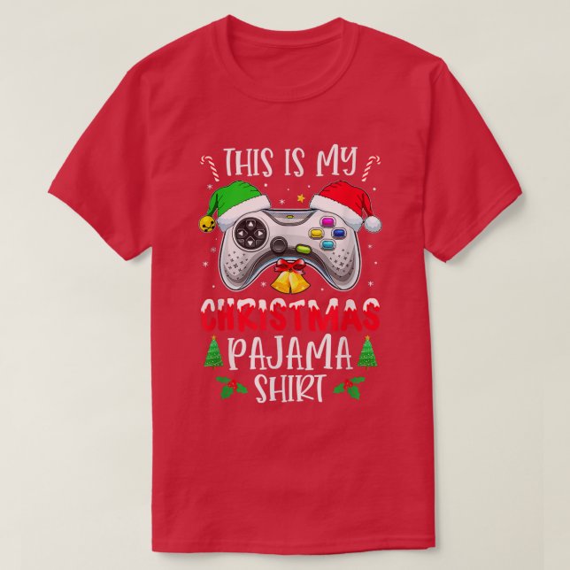 This is My Christmas Pajama Santa Hat Gamer Video  T-Shirt (Design Front)