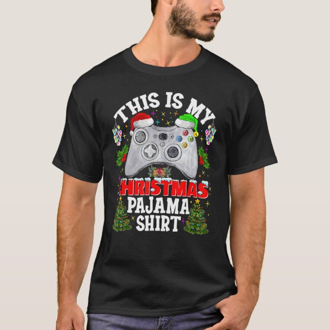 This is My Christmas Pajama Santa Hat Gamer Video  T-Shirt (Front)