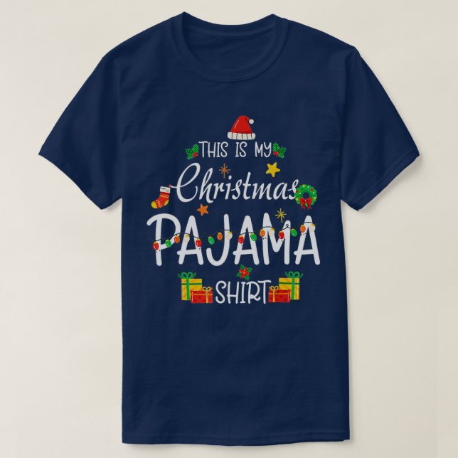 This Is My Christmas Pajama  Santa Hat Xmas Light  T-Shirt (Design Front)