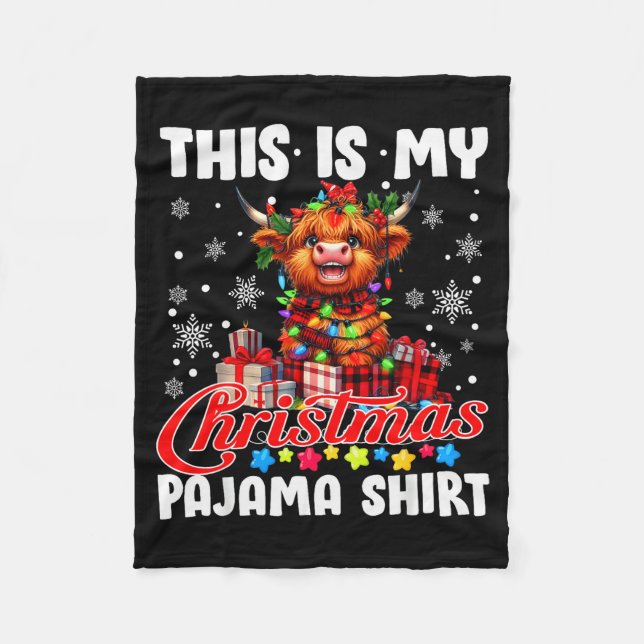 This Is My Christmas Pajama Santa Highland Cow Chr Fleece Blanket (Front)