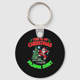 This Is My Christmas Pajama Santa Playing Skateboa Key Ring