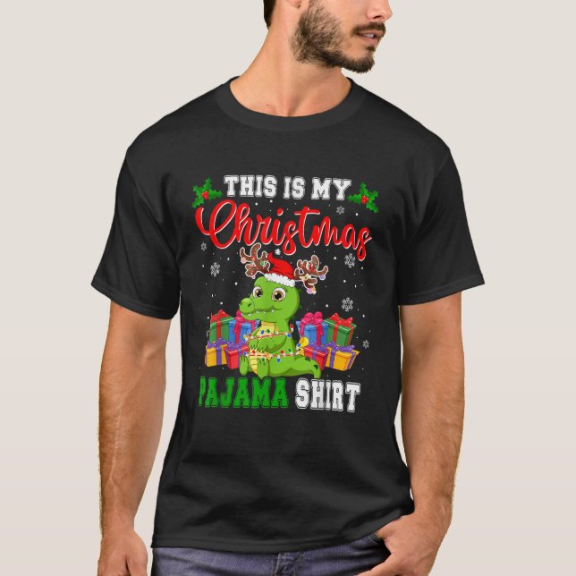 This Is My Christmas Pajama Santa Reindeer Alligat T-Shirt (Front)
