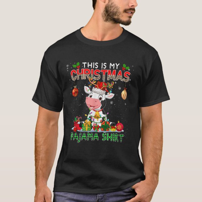 This Is My Christmas Pajama Santa Reindeer Cow Far T-Shirt (Front)