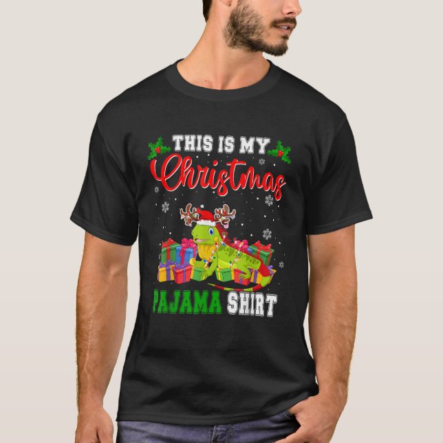 This Is My Christmas Pajama Santa Reindeer Iguana  T-Shirt (Front)