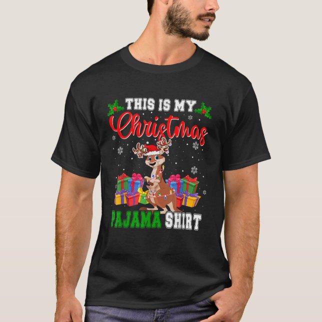 This Is My Christmas Pajama Santa Reindeer Kangaro T-Shirt (Front)