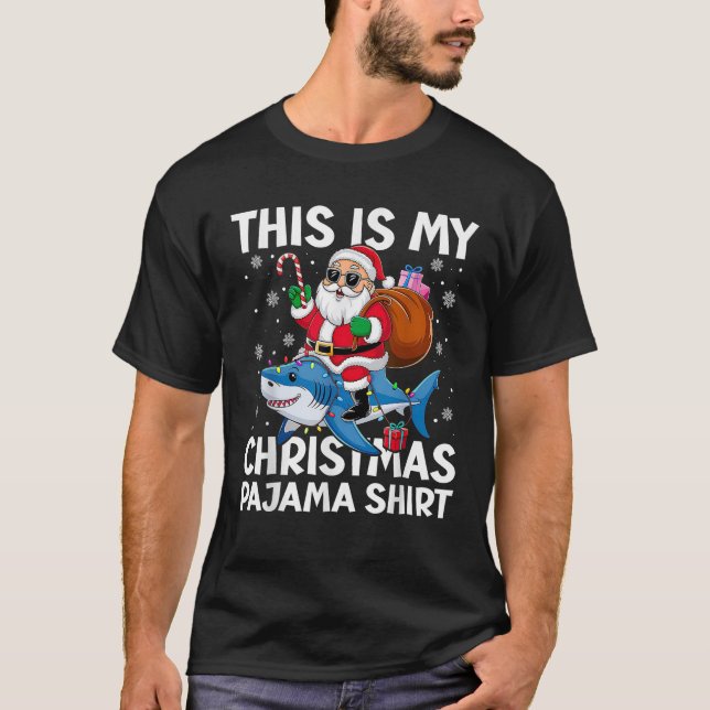 This Is My Christmas Pajama Shark Santa Hat Snowfl T-Shirt (Front)