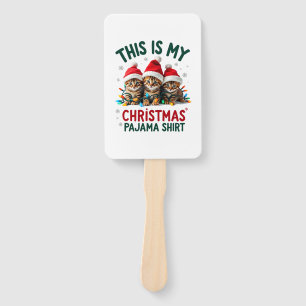 This Is My Christmas Pajama Shirt Cat Lover Funny Hand Fan