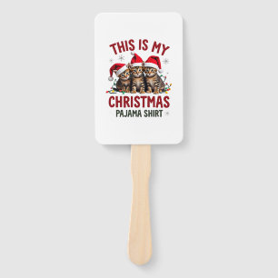 This Is My Christmas Pajama Shirt Cat Lover Funny Hand Fan