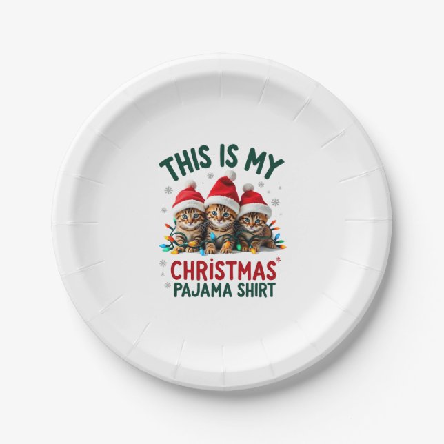 This Is My Christmas Pajama Shirt Cat Lover Funny  Paper Plate (Front)