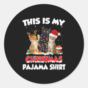This Is My Christmas Pajama Shirt Funny Santa Cat Classic Round Sticker