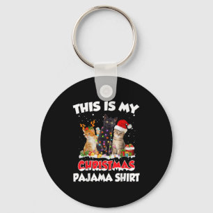 This Is My Christmas Pajama Shirt Funny Santa Cat Key Ring
