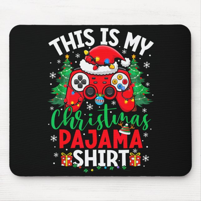 This Is My Christmas Pajama Shirt Santa Hat Video  Mouse Mat (Front)