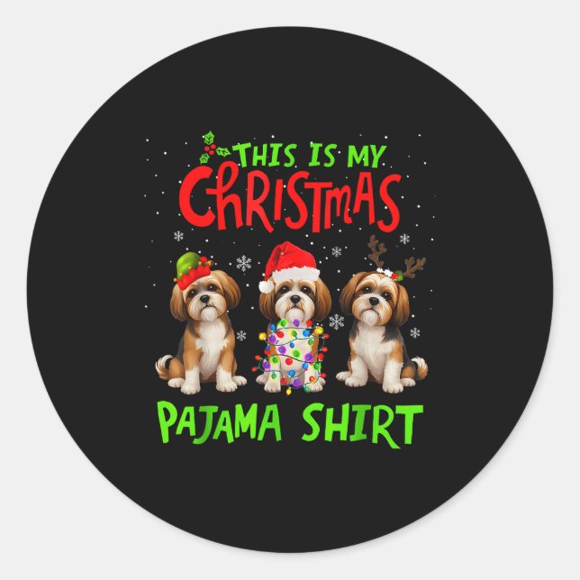 This Is My Christmas Pajama Shirt Shih Tzu Dog Fun Classic Round Sticker (Front)