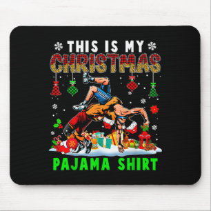 This Is My Christmas Pajama Shirt Two Santa Wrestl Mouse Mat