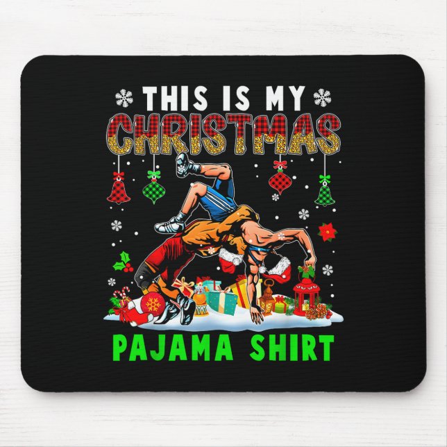 This Is My Christmas Pajama Shirt Two Santa Wrestl Mouse Mat (Front)