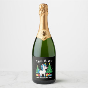 This is My Christmas Pajama Shirt Unicorn Xmas PJs Sparkling Wine Label