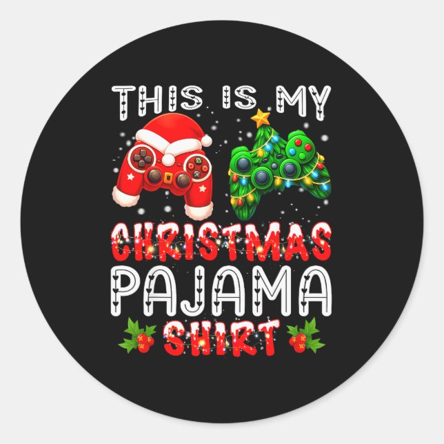 This Is My Christmas Pajama Shirts Controller Pjs  Classic Round Sticker (Front)